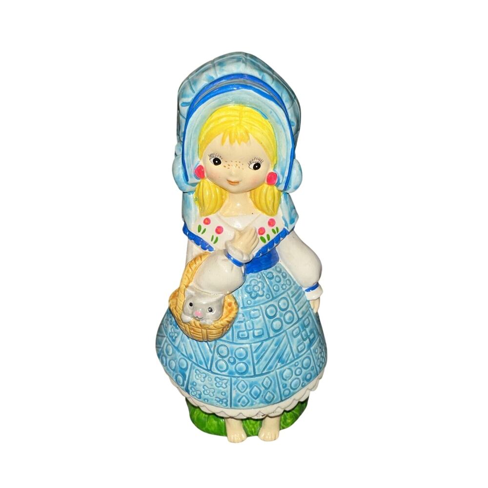 VINTAGE Just Bernard Prairie Blonde Girl Cat Coin Bank Siber Hegner kitsch Japan